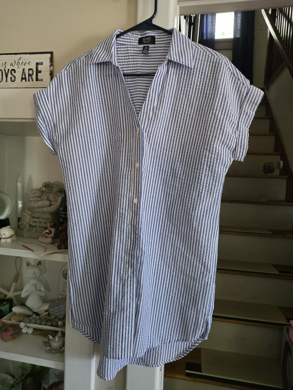 Jones New York Blue and White Striped Button-Front Tunic